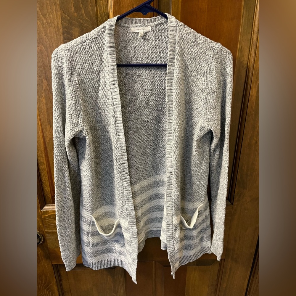 Gray and white striped cardigan